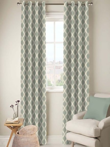 Curlicued - Sea Green Embroidered Eyelet Curtain